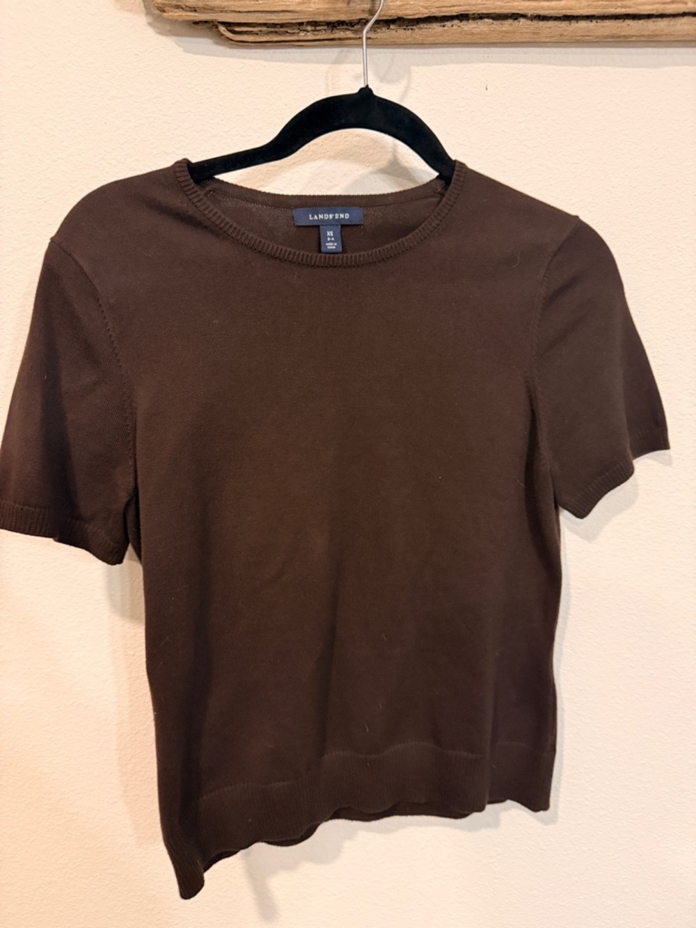 Lands' End Brown Short Sleeve Crewneck Knit Top